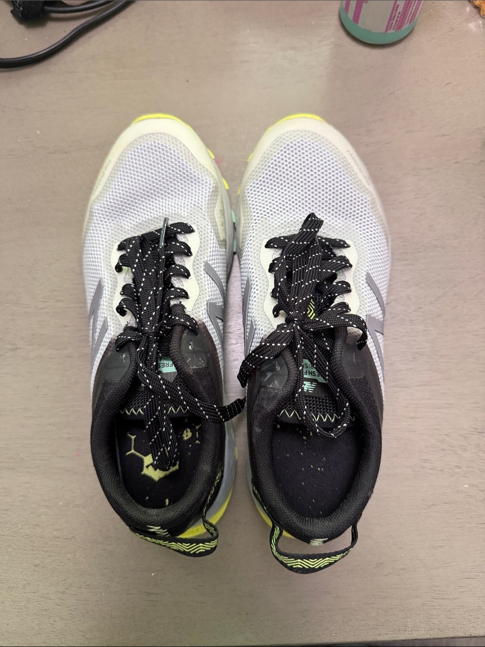 Lightweight White Mesh Sneakers with Black & Neon Yellow Accents